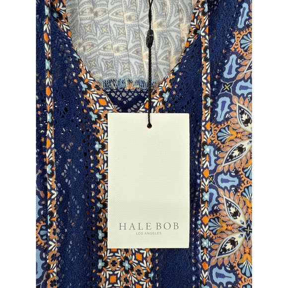 Hale Bob Adelaide Blue Patterned Lace Trim Long Sleeve Boho Blouse Top Size S - Picture 4 of 12